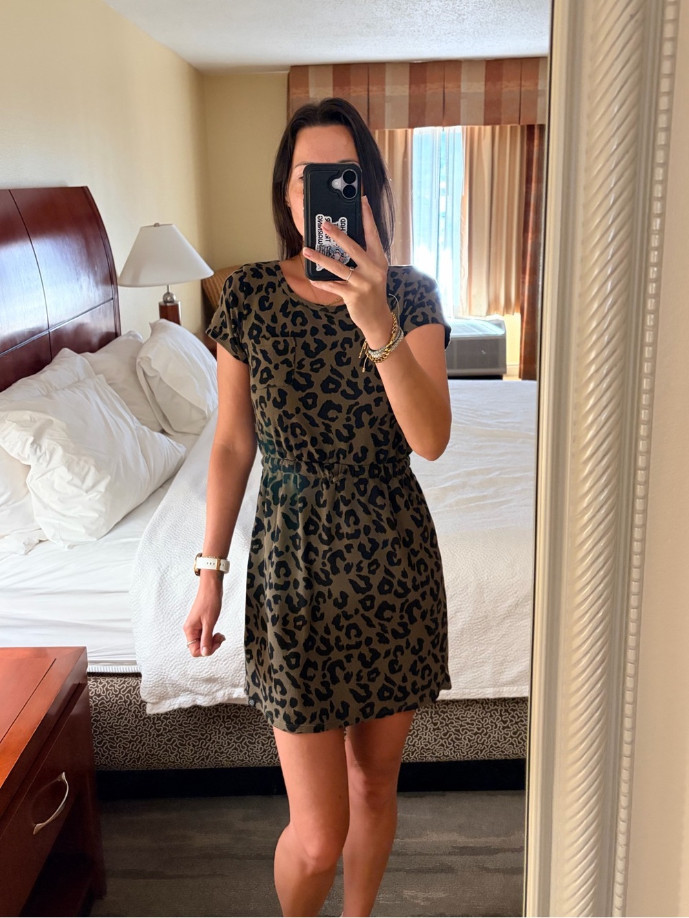 Green and black cheetah print dress